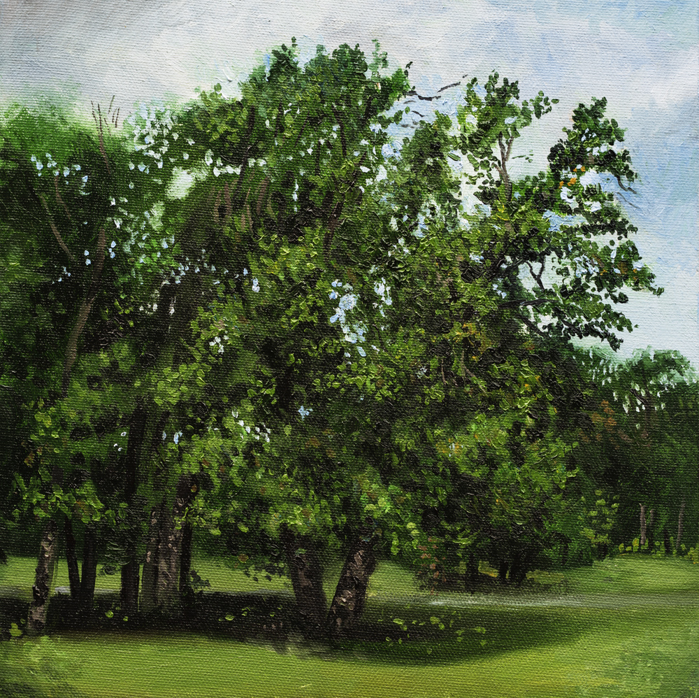 Tree, green, park, wind, oil, painting