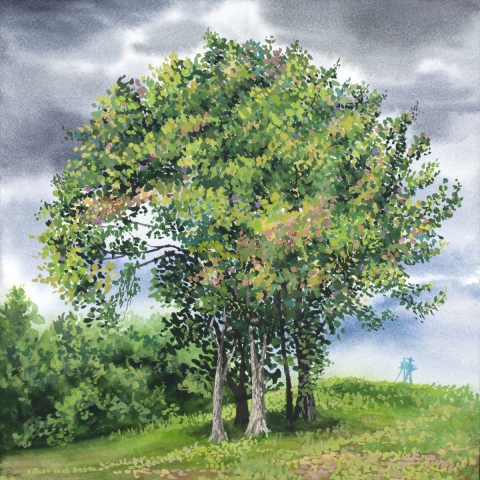 tree green painting watercolor gouache landscape