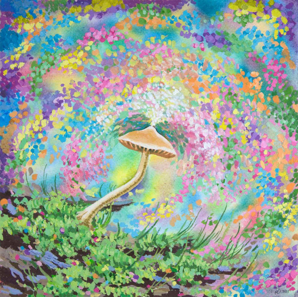 Mushroom Dreaming of Magic Painting Watercolor Gouache