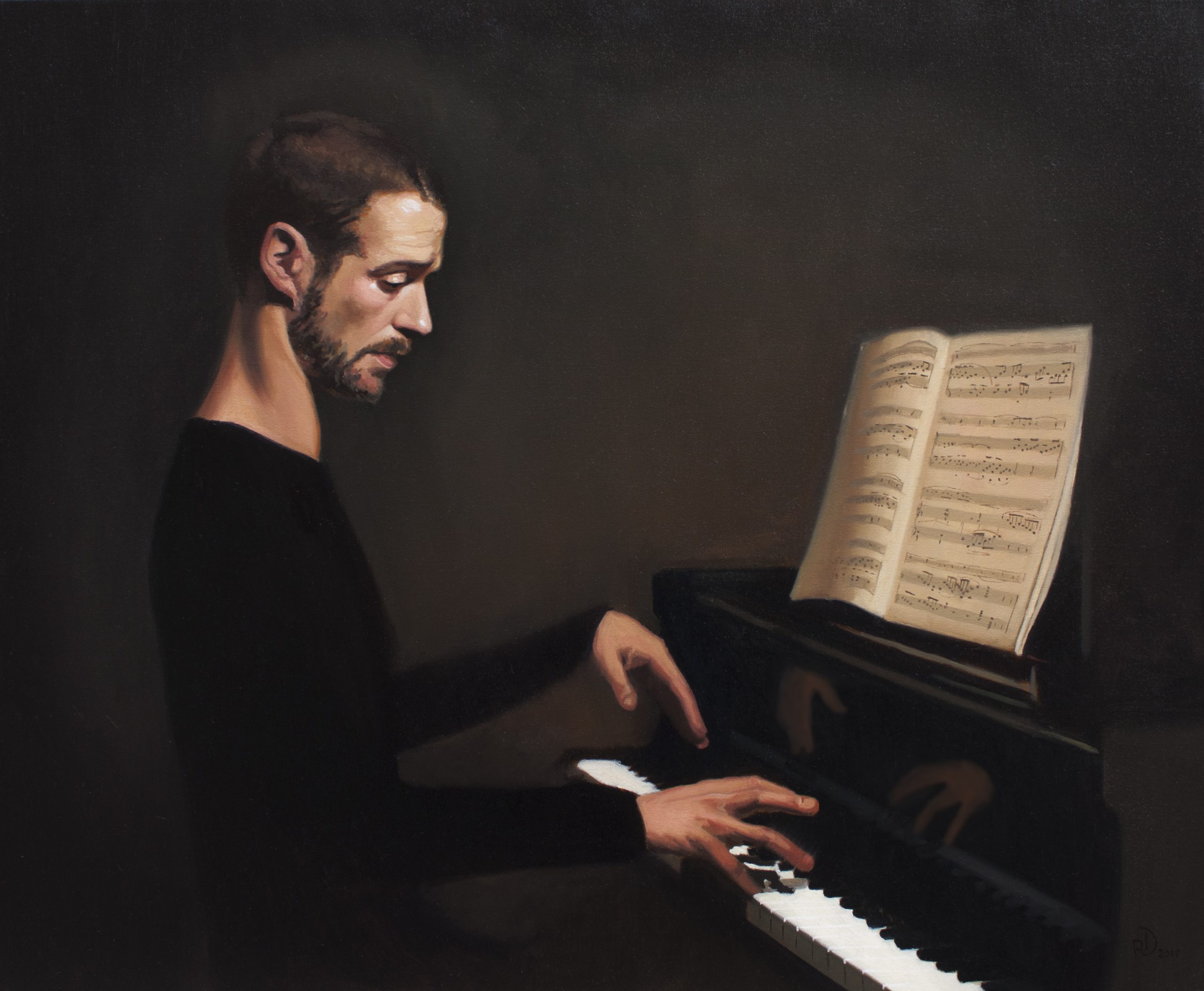 oil, painting, pianist, classical, portrait