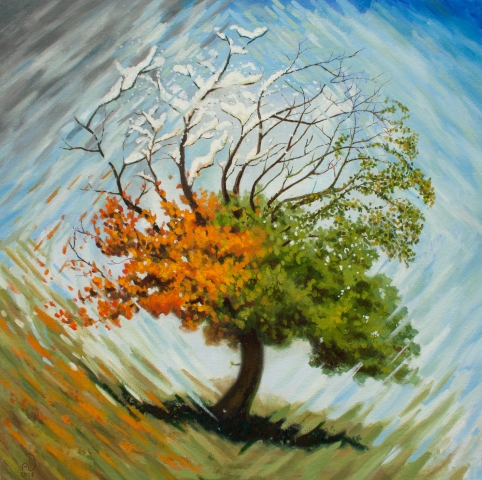 oil painting tree four seasons canadian art