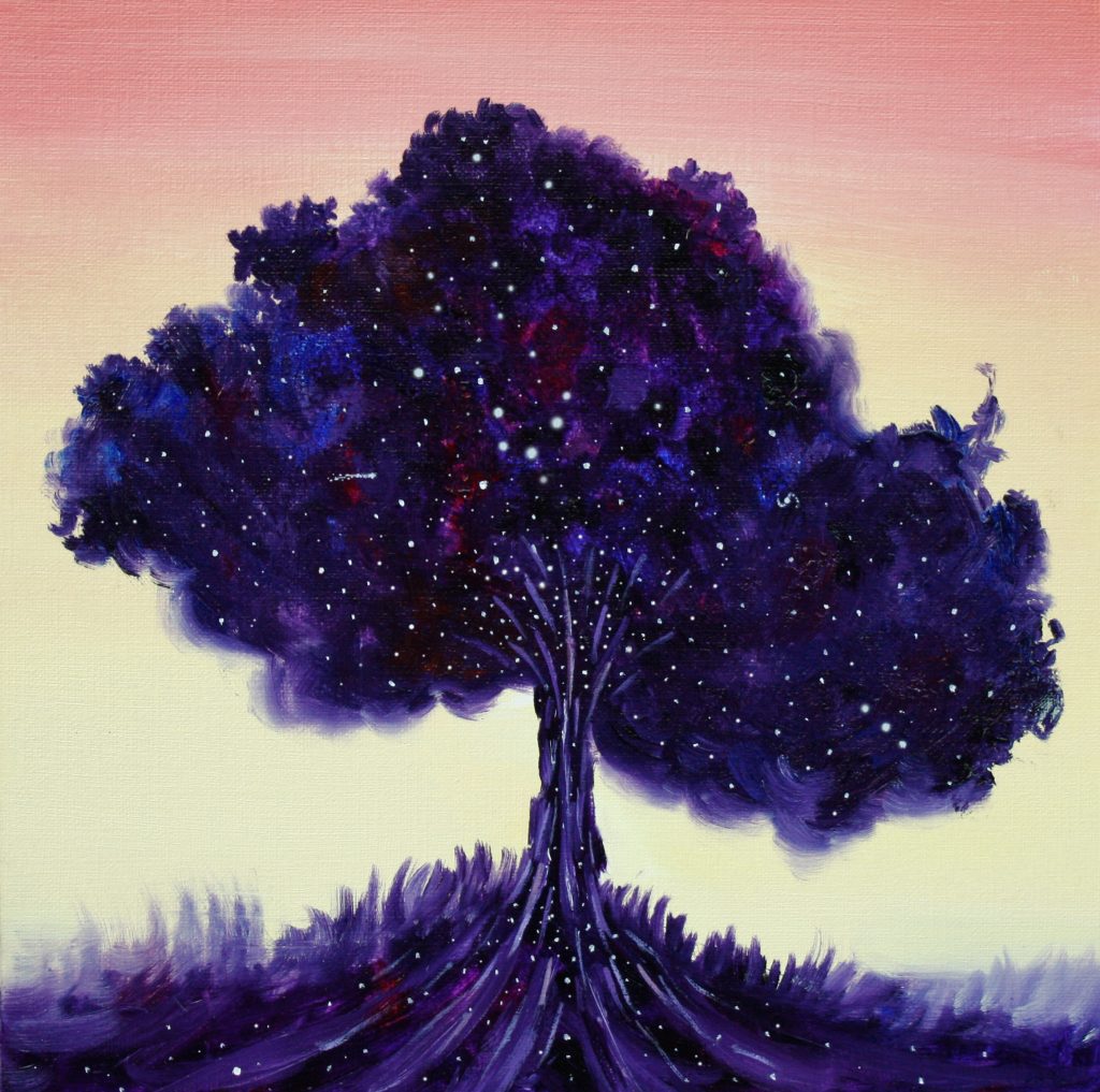 tree, universe, galaxies, space, spiritual, journey