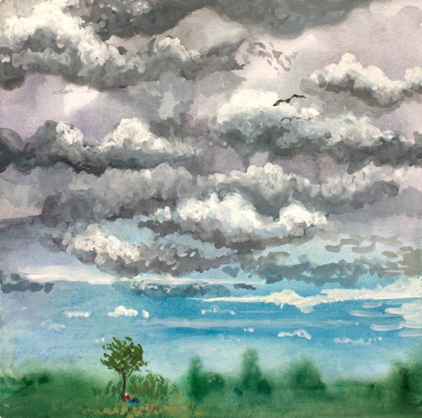 Summer Watercolor Clouds Painting Canadian Landscape Art