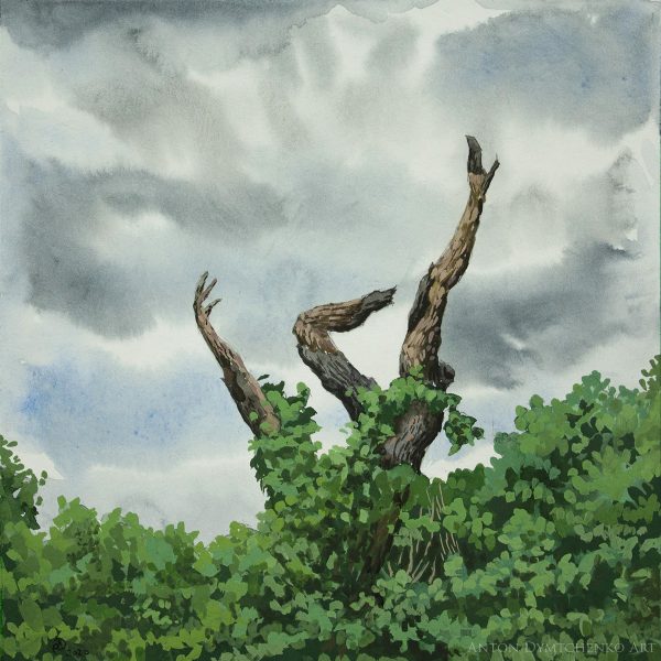She Fell Tree Watercolor Gouache Painting