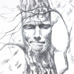 Melancholic Tree Face Expression Pencil Drawing