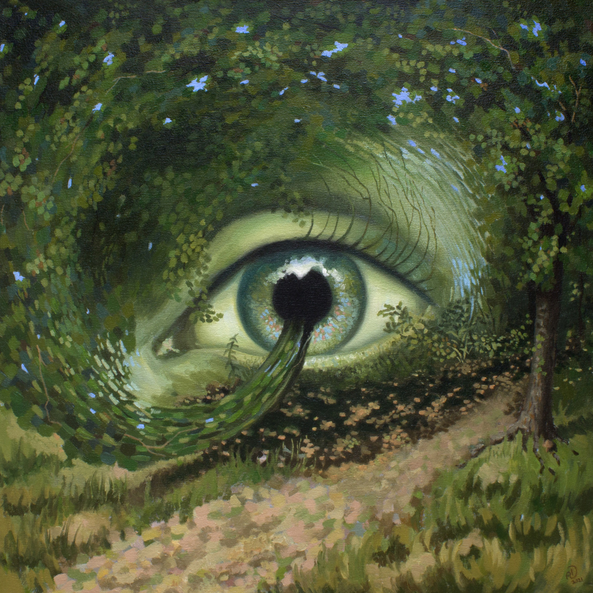 Eye of Nature inside forest landscape painting